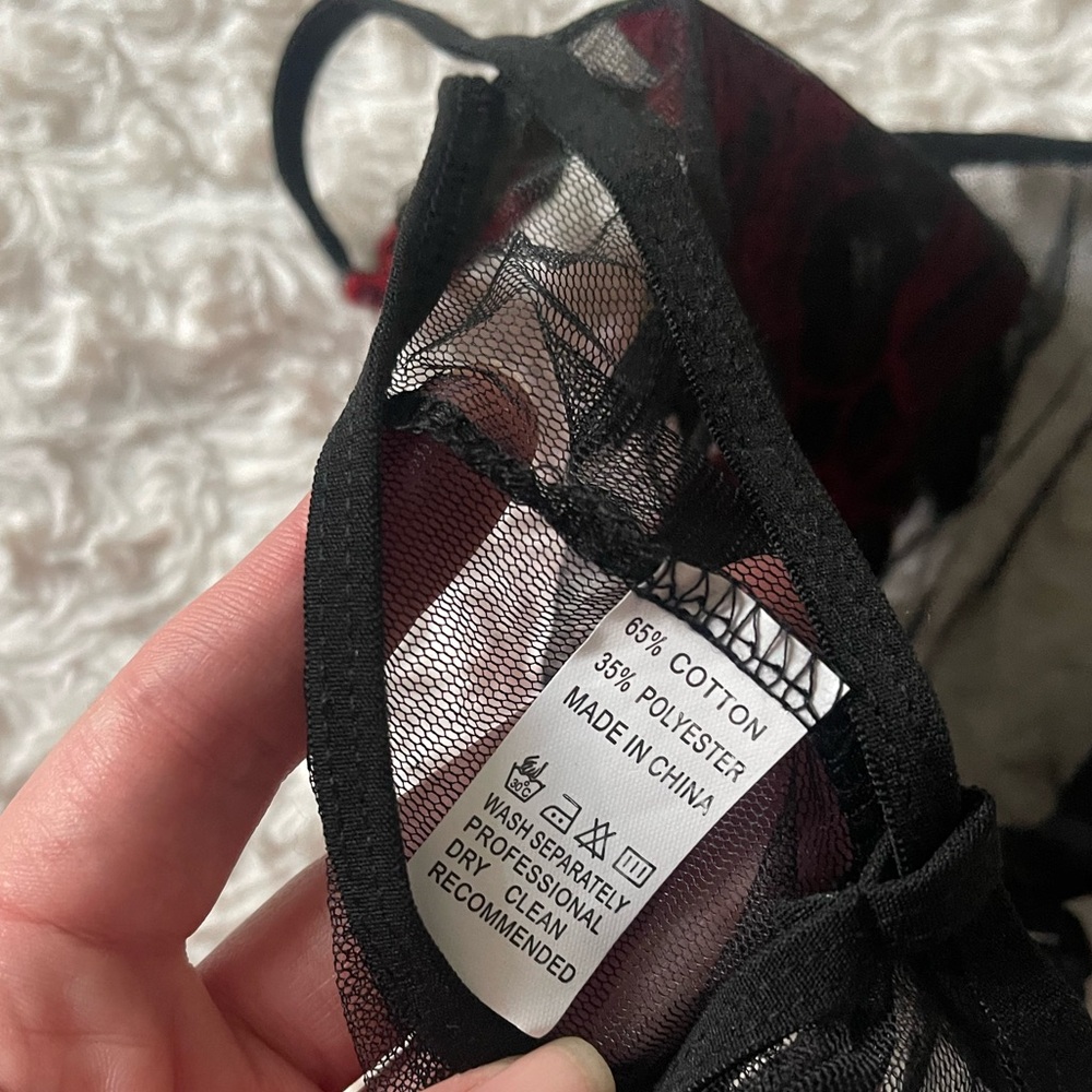 NWOT Sexy Sheer Floral Red Rose Embroidered Bra Wedding Honeymoon Lingerie Sz XL - Picture 4 of 4